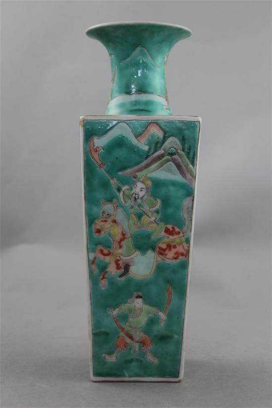 A Chinese famille verte square tapering vase, c.1900, 28cm.